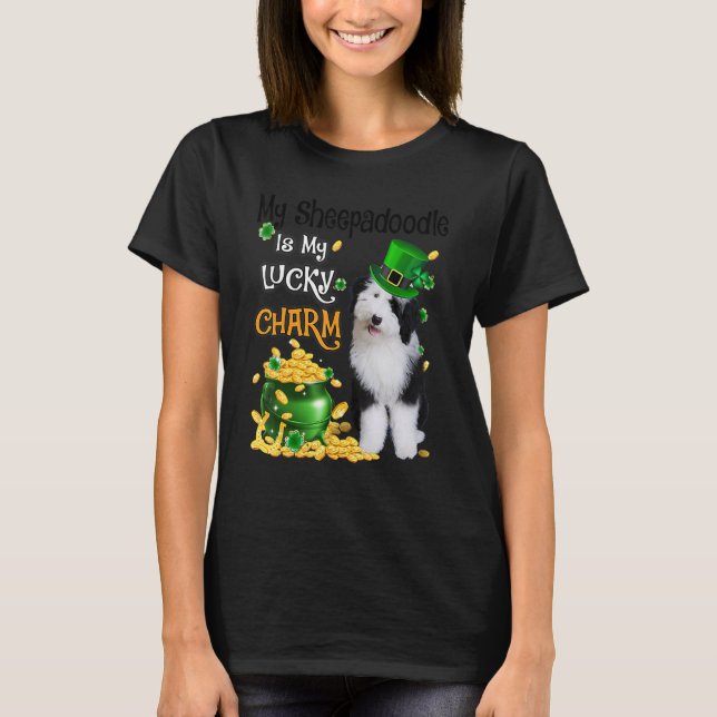 Camiseta My Sheepadoodle Is My Lucky Charm Cute Dog Patrick (Frente)