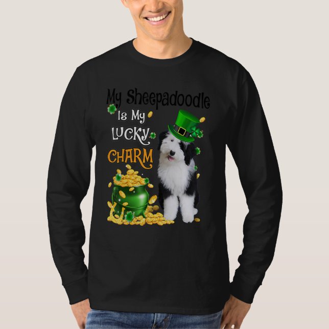 Camiseta My Sheepadoodle Is My Lucky Charm Cute Dog Patrick (Frente)