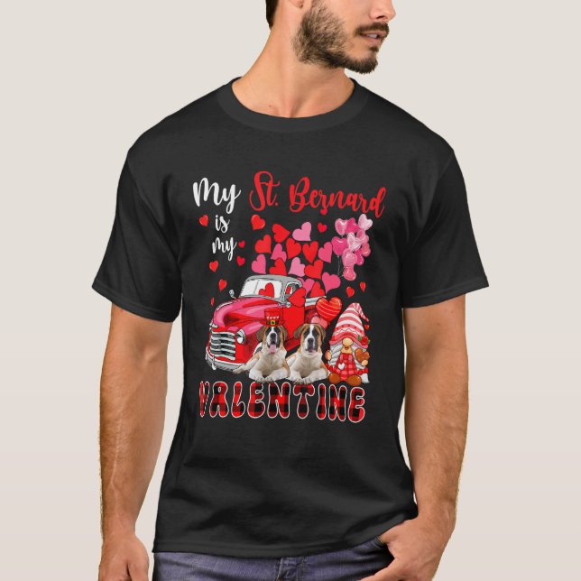 Camiseta My St. Bernard Is My Valentine Two Dogs With Gnome (Frente)