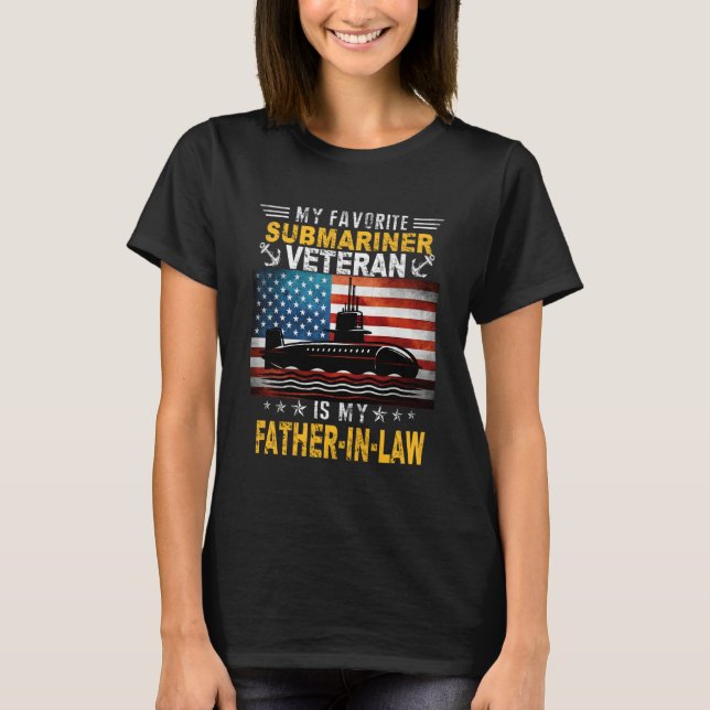 Camiseta My Submarine Veteran Is My Father-In-Law US Flag V (Frente)