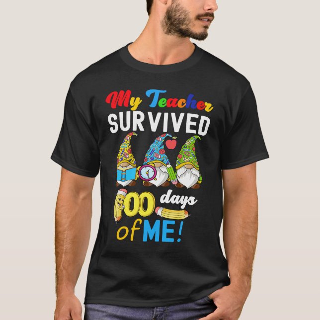 Camiseta My Teacher Survived 100 Days Of Me  School Gnomies (Frente)