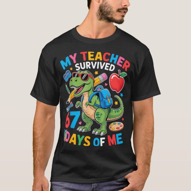 Camiseta My Teacher Survived 67 Days Of Me Funny Dinosaur S (Frente)