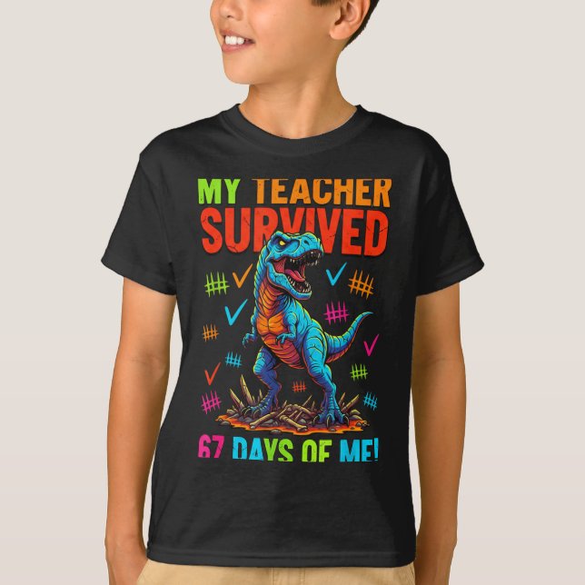 Camiseta My Teacher Survived 67 Days Of School 67 Meme Dino (Frente)