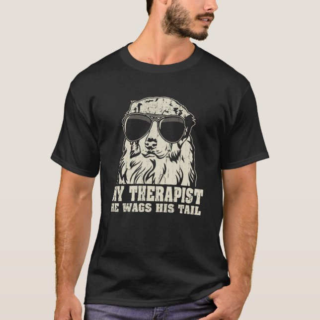Camiseta My Therapist He Wags His Tail Australian Shepherd (Frente)