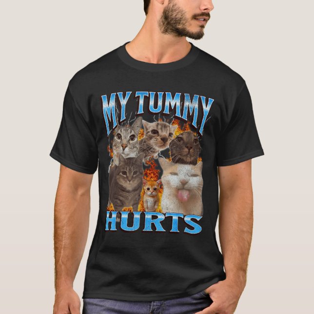 Camiseta My Tummy Hurts Funny Cat Meme Bootleg Graphic  (Frente)
