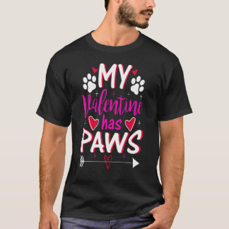 Camiseta My Valentine Has Paws Funny Cat Dog Lover Adult Te