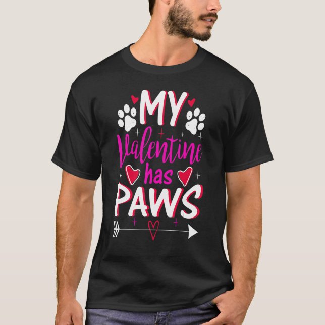 Camiseta My Valentine Has Paws Funny Cat Dog Lover Adult Te (Frente)
