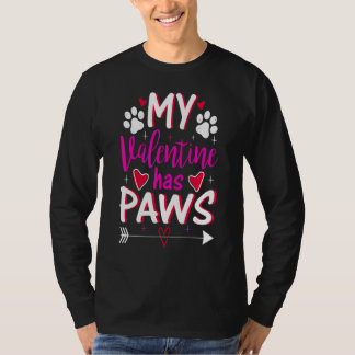 Camiseta My Valentine Has Paws Funny Cat Dog Lover Adult Te