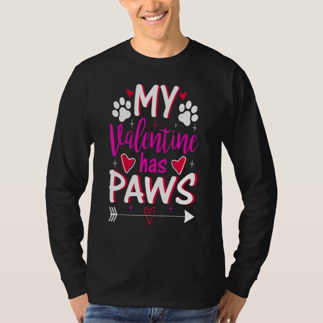 Camiseta My Valentine Has Paws Funny Cat Dog Lover Adult Te (Frente)