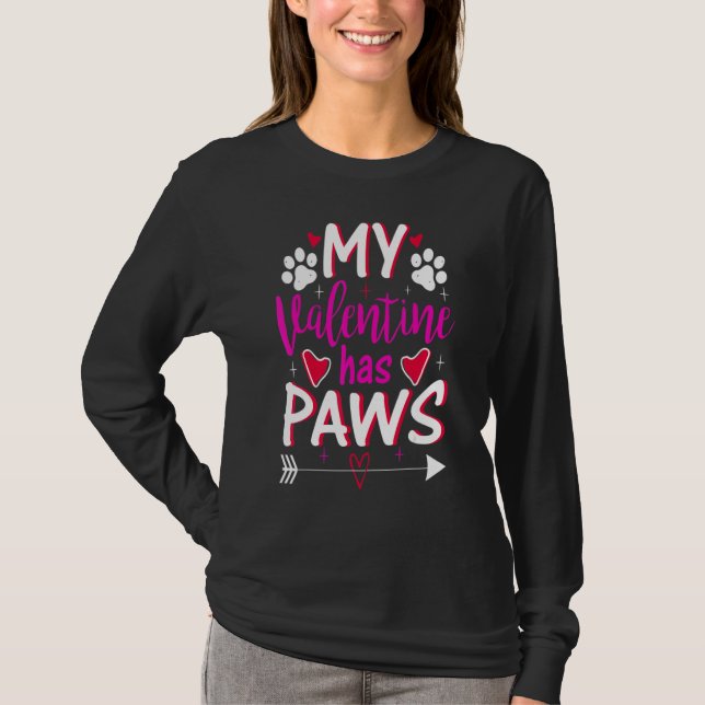 Camiseta My Valentine Has Paws Funny Cat Dog Lover Adult Te (Frente)