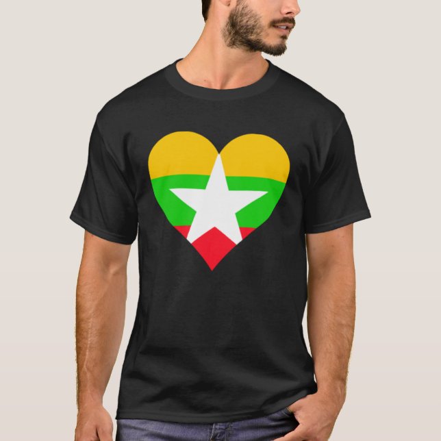 Camiseta Myanmar Flag Heart Myanmar Love Myanmar (Birmânia) (Frente)