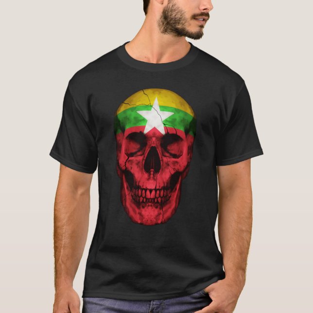 Camiseta Myanmar Flag Skull Myanmarese Roots Proud Patrioti (Frente)