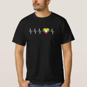 Camiseta Myanmarese Heartbeat Eu Amo Myanmar Flag Heartbeat