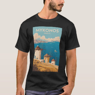 Camiseta Mykonos Grécia Ilustração Arte de Viagem Vintage