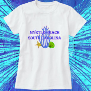 Camiseta Myrtle Beach SC Coral Starfish e Scallop Shell T