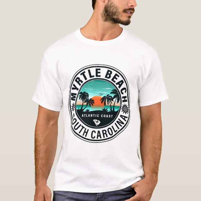 Camiseta Myrtle Beach South Carolina Retro Sunset Souvenirs (Frente)