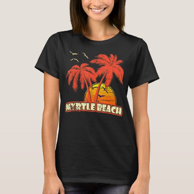 Camiseta Myrtle Beach Summer Palm Trees 80s Beach Sunset (Frente)