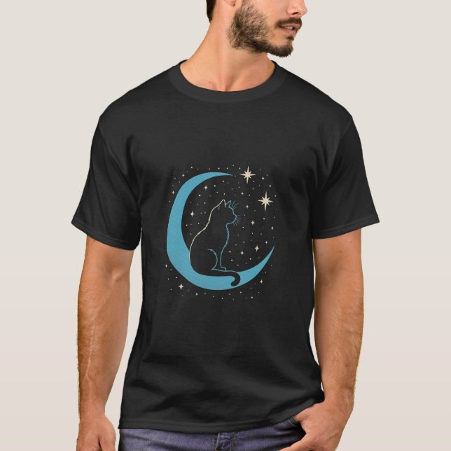 Camiseta Mystic Cat on Blue Moon Night Sky (Frente)