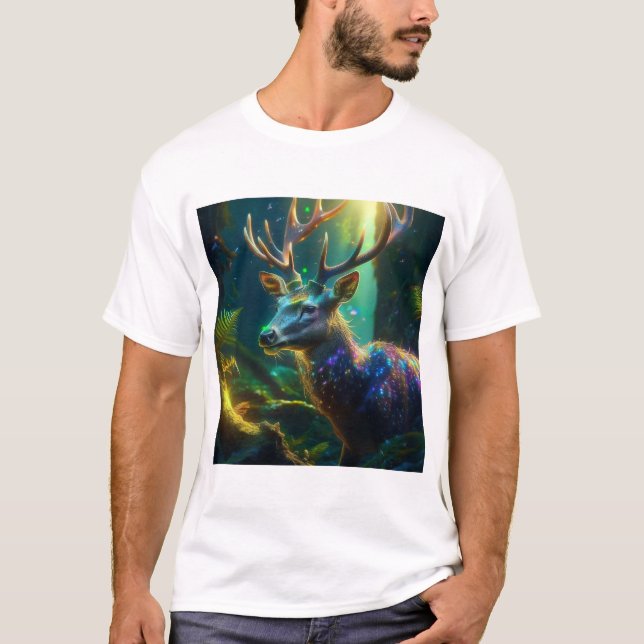 Camiseta Mystic Christmas –Glowing Deer in Enchanted Forest (Frente)