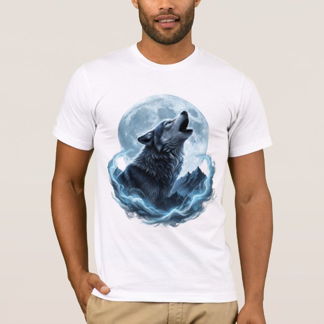 Camiseta Mystic Howling Wolf Under the Full Moon – Spirit  (Frente)