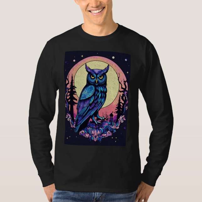 Camiseta Mystic Moon Owl Encantando Estilo Nocturno (Frente)