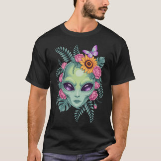 Camiseta Mystical Alien Floral Graphic With Sunflower  Butt