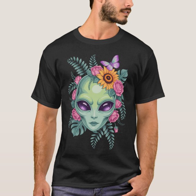 Camiseta Mystical Alien Floral Graphic With Sunflower  Butt (Frente)
