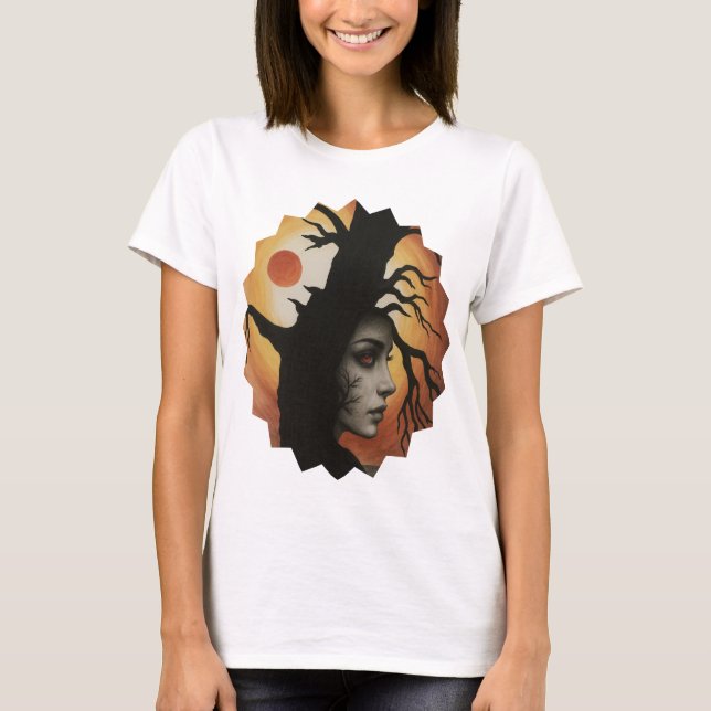 Camiseta Mystical Autumn Tree Woman - Fantasy T Shirt (Frente)