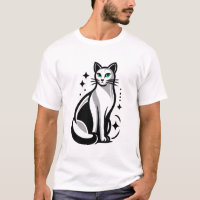 Mystical Black and White Cat com olhos verdes