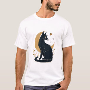 Camiseta Mystical Black Cat e Crescent Moon