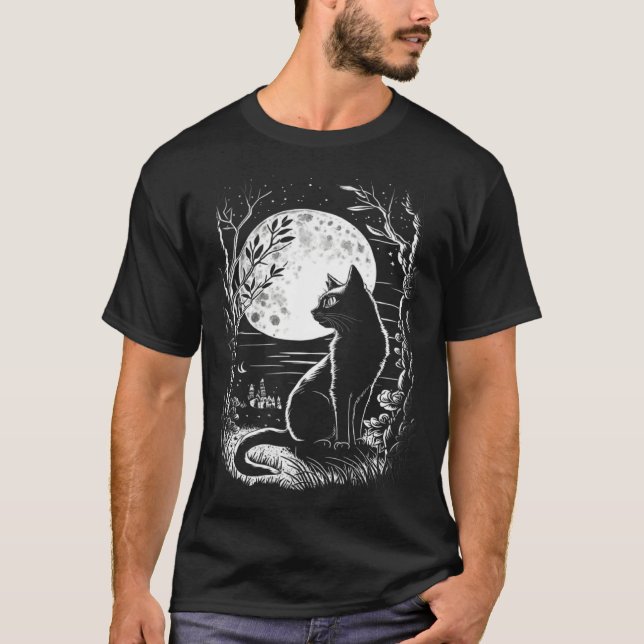 Camiseta Mystical Cat Wiccan Moon Magic (Frente)