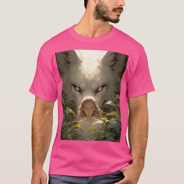 Camiseta Mystical Fantasy Wolf Guardian Anime (Frente)