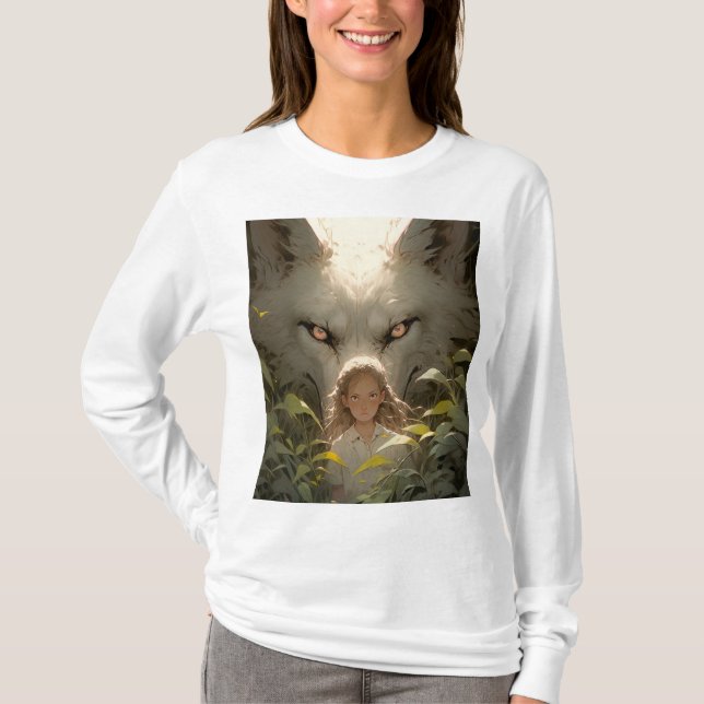 Camiseta Mystical Fantasy Wolf Guardian Anime (Frente)