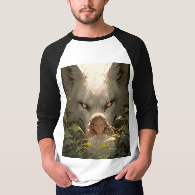 Camiseta Mystical Fantasy Wolf Guardian Anime (Frente)