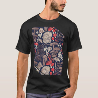 Camiseta Mystical Fungi Midnight Blue Background Vermelho
