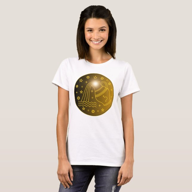 Camiseta Mystical Golden Zodiac Aquarius (Frente Completa)