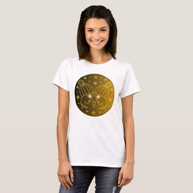 Camiseta Mystical Golden Zodiac Gemini (Frente Completa)