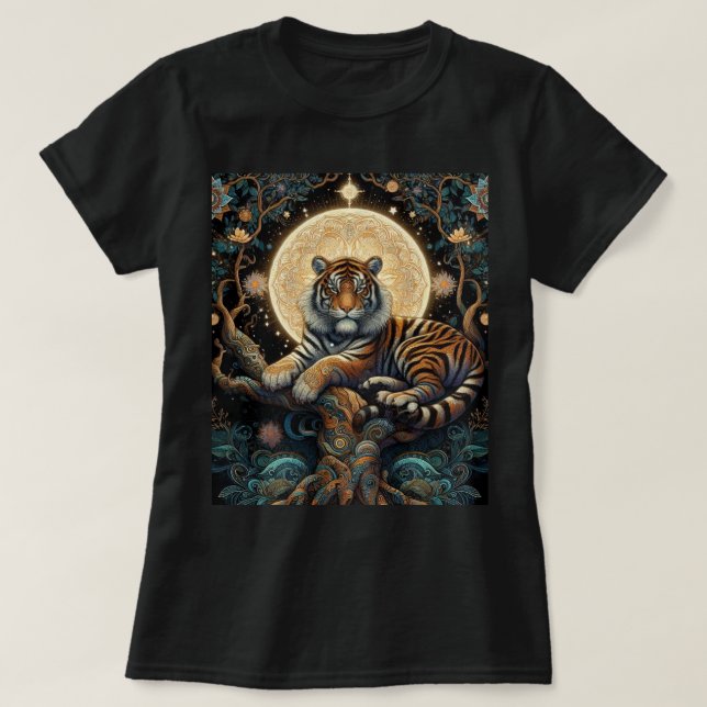 Camiseta Mystical Jungle Cat Tigre Black (Frente do Design)