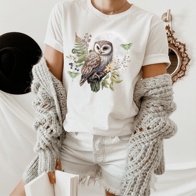 Camiseta MYSTICAL OWL & Luna Moth T-shirt, Forest Bird (Criador carregado)