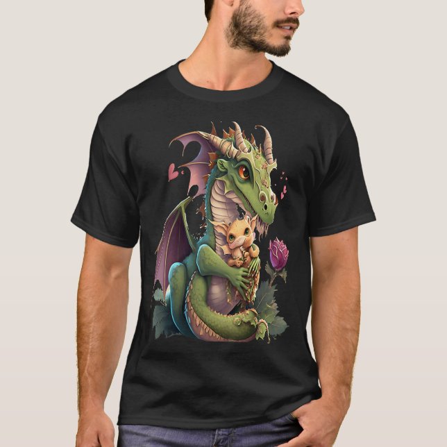 Camiseta Mythical Creature Fans Dragon Mom Hugging A Child  (Frente)