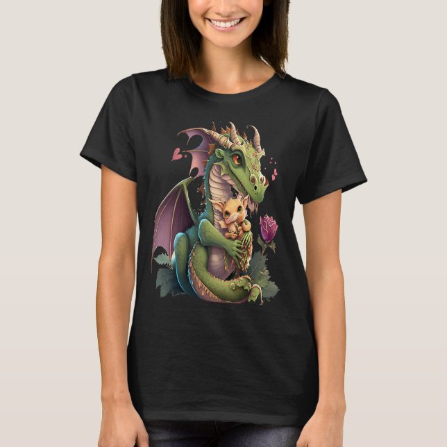 Camiseta Mythical Creature Fans Dragon Mom Hugging A Child  (Frente)