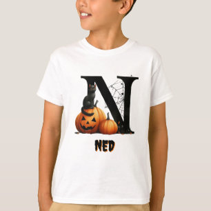 Camiseta N Inicial Truque ou Tratamento Fofo Halloween