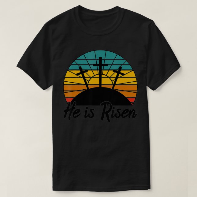 Camiseta Na década de 70, Retro, Risen Jesus Cristo Cruz Re (Frente do Design)