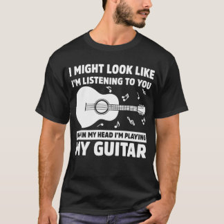 Camiseta Na minha cabeça estou tocando guitarra música engr
