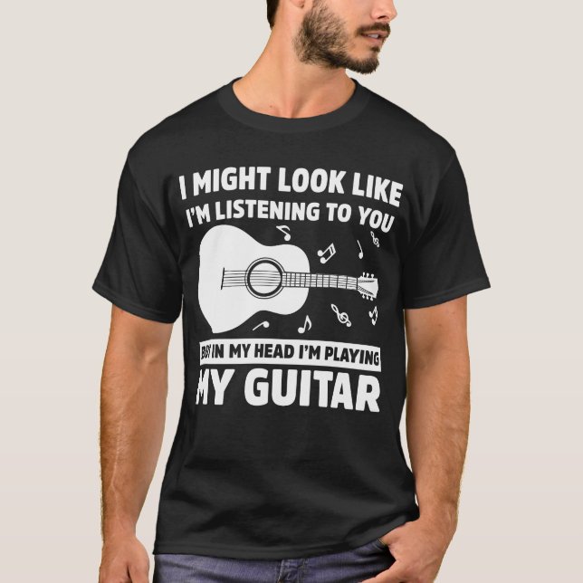 Camiseta Na minha cabeça estou tocando guitarra música engr (Frente)