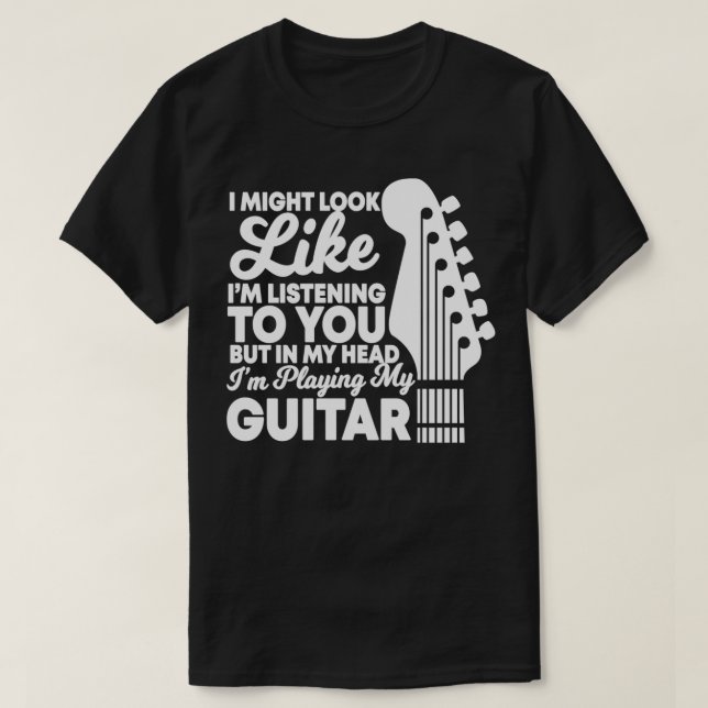 Camiseta Na minha cabeça estou tocando violão, guitarrista  (Frente do Design)
