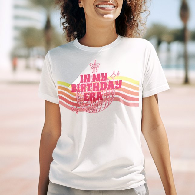Camiseta Na Minha Era de Aniversário Bola de Discoteca Rosa (Criador carregado)