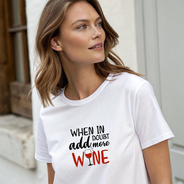 Camiseta Na moda branco "Adicionar mais vinho" (White Stylish "Add more Wine" T-Shirt)