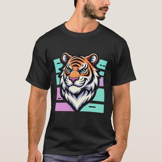 Camiseta Na moda Cartoon Tiger Head Bold & Modern Design (Frente)