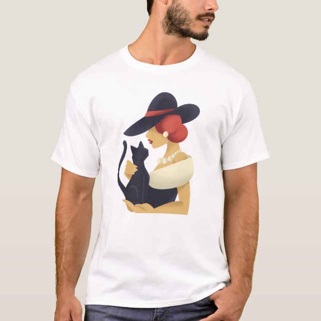 Camiseta Na moda com gato preto (Frente)